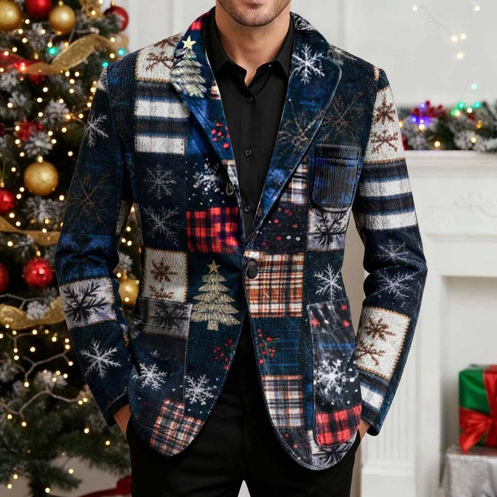 Men's Printing Corduroy Warm Pocket Suit Jacket Cardigan Men's Casual Suit