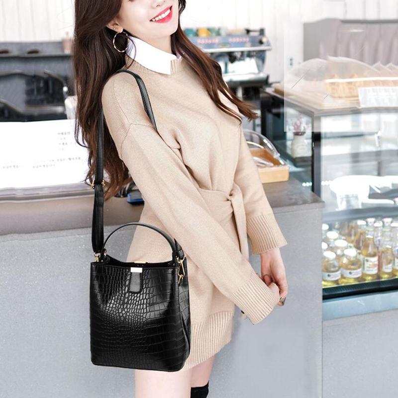 Женская сумка-ведро с крокодиловым узором, сумка через плечо, женская сумка из искусственной кожи