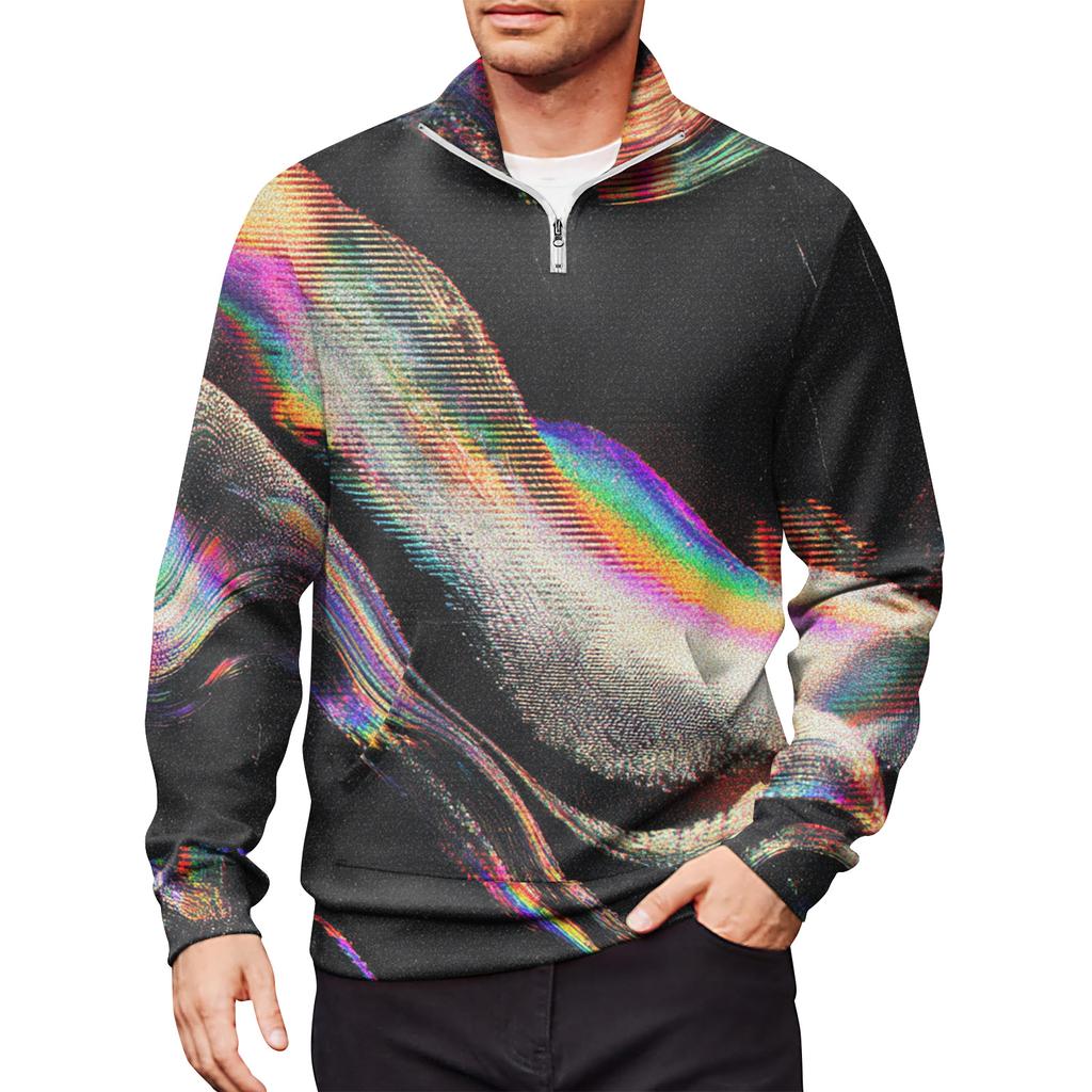 Мужской свободный повседневный свитшот на молнии 1/4, модный топ с длинным рукавом и принтом, с карманами