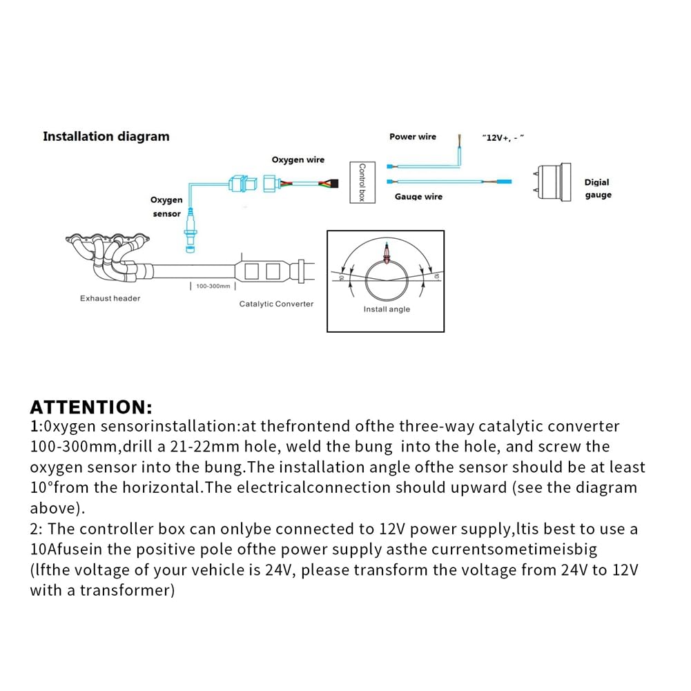 Avrpqiwy 52mm Air Fuel Ratio Gauge LED Digital Display Wide Band with O2 Oxygen Sensor 06J906262AA