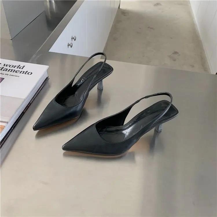 Женские босоножки с острым носком, новые поступления 2024 года, черные, белые, серебристые, летние туфли на тонком высоком каблуке с эластичной резинкой, женские мюли для вечеринок