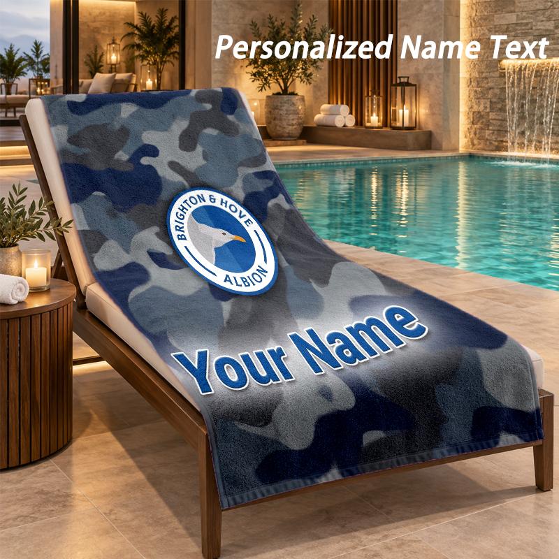 Custom Text Brighton & Hove Albion Football Print Beach Towel Large Towel For Home Bathroom Beach