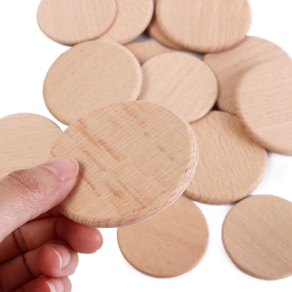 10pcs Unfinished Natural Wood Round Disc Natural Beech Wood Round Slice Blank Wood Pieces Handwork