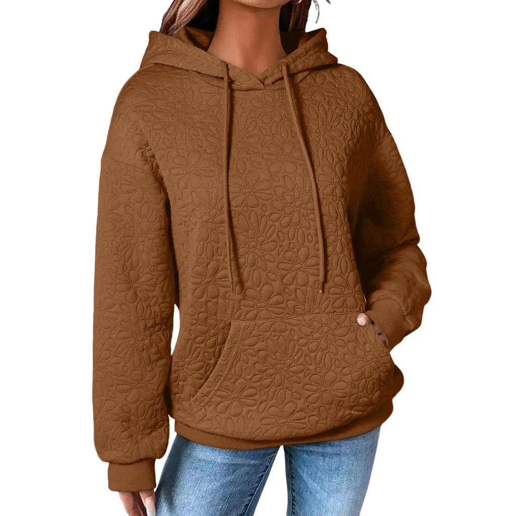 Женский модный худи с текстурой, однотонный, с капюшоном, с длинными рукавами