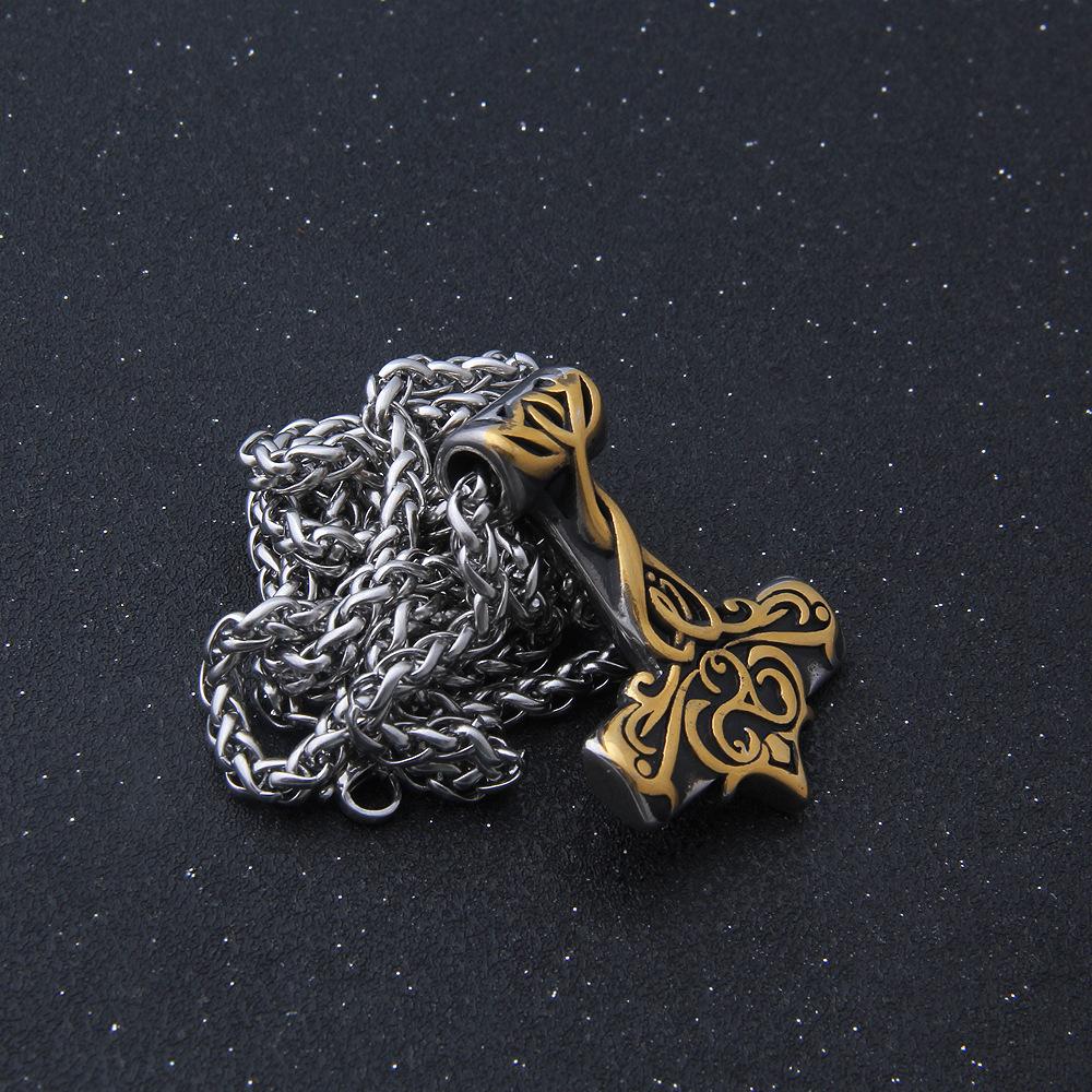 Ожерелье Молот Тора из нержавеющей стали - Подвеска с руной викингов с золотыми акцентами для мужчин и подростков, скандинавская панк-бижутерия, амулет