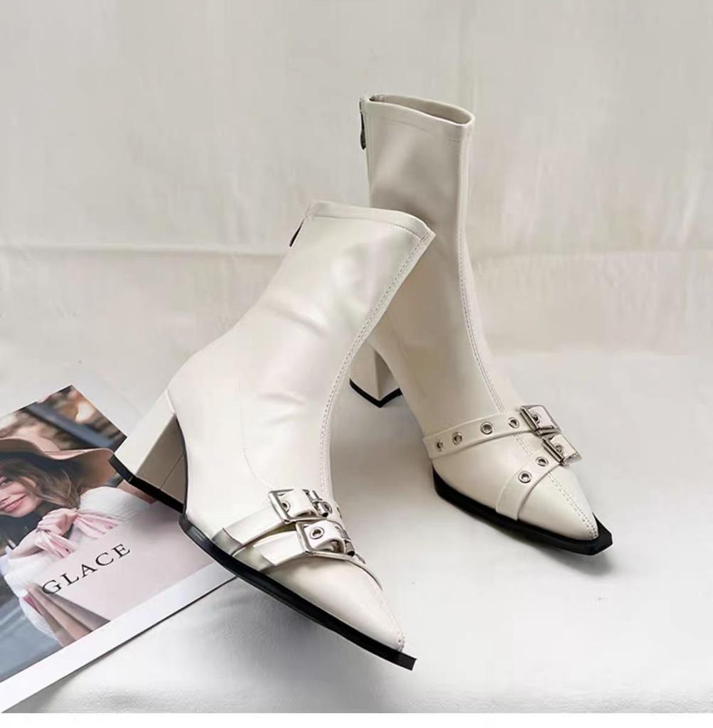 Fashion 2024 Autumn Winter Patent Leather Shoes Women Chunky Heels Boots Sexy High Heel Short Boots Women Botas De Mujer