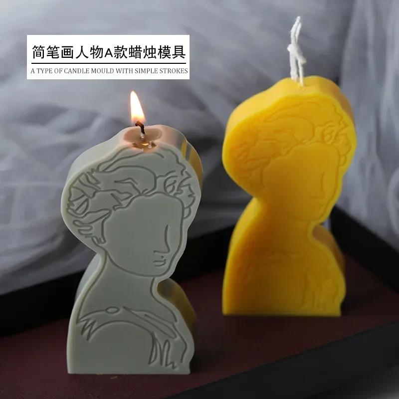 1 Pcs New Stick Figure Portrait Mold Character Candle Minimalist Style Aroma Candle DIY Material Silicone Mold