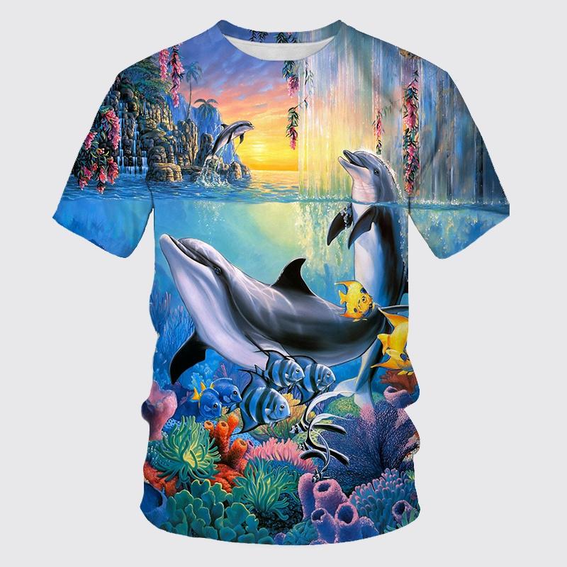 Summer Fashion Funny Dolphin Graphic T Shirts for Unisex New Trend Personality Casual Printed Harajuku O-neck Short Sleeve Tops