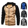 Men Autumn Coat Loose Hooded Long Sleeves Zipper Contrast Color Keep Warm Drawstring Casual Autumn Hoodie for Daily Wear
