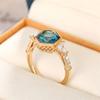 Huitan Bohemia Style Blue Cubic Zirconia Women's Rings Luxury Gold Color Band Sparkling Finger Accessories for Party New Jewelry