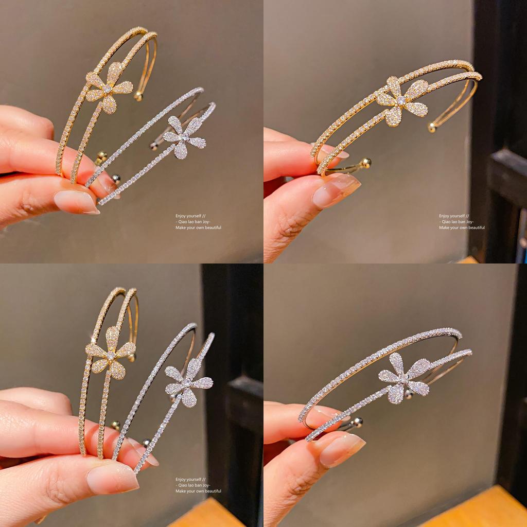 Элегантный двухслойный браслет-цветок с цирконами и кубическим сплавом для модной повседневной носки