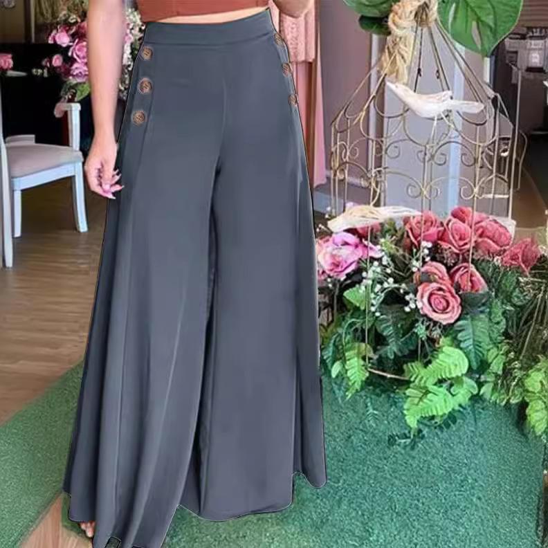 Женские повседневные брюки, элегантные широкие брюки, капри, однотонные брюки, большие брюки с высокой талией, палаццо
