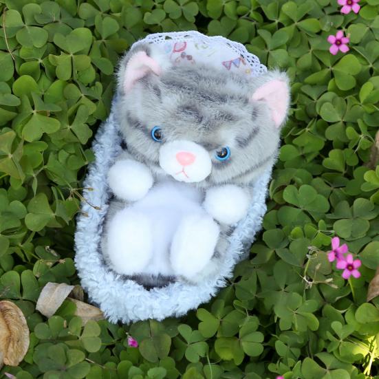 Милая реалистичная плюшевая игрушка котенок со спальным гнездом, мягкая набивная игрушка, пушистая кукла кошка, забавный настольный декор