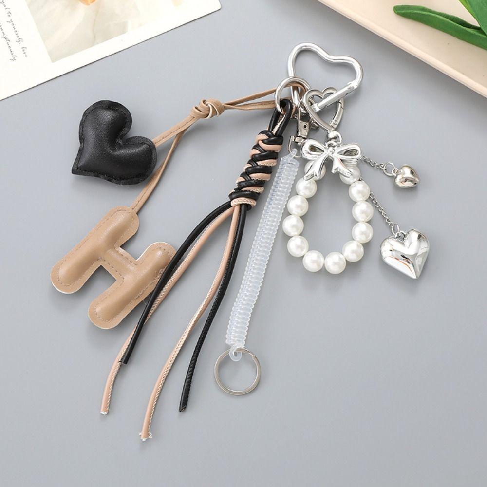 Keychain Heart Pendant Key Ring Korean Style Y2k Bag Pendant Sweet Braided Rope Bag Charm Couple