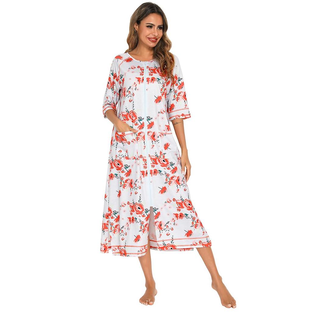 Bright Deer Женский халат для беременных на молнии с длинным рукавом 3/4, халат для родов в больнице, ночные рубашки для кормления, домашний халат, шезлонг, одежда для сна