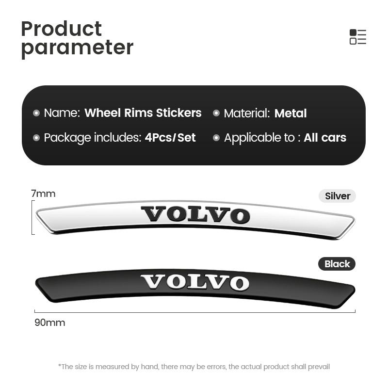 AAKM1 4PCS Car Styling Aluminum Car Rim Sticker Decals For Volvo XC60 V50 V70 S90 Olestar XC40 S80 EX90 XC70 EX30 V90 Car Accessories