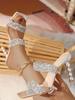 Sexy Silver Sequin Rhinestone PVC Slippers For Women Square Toe Strange High Heels Sandals Summer Fashion Party Shoes
