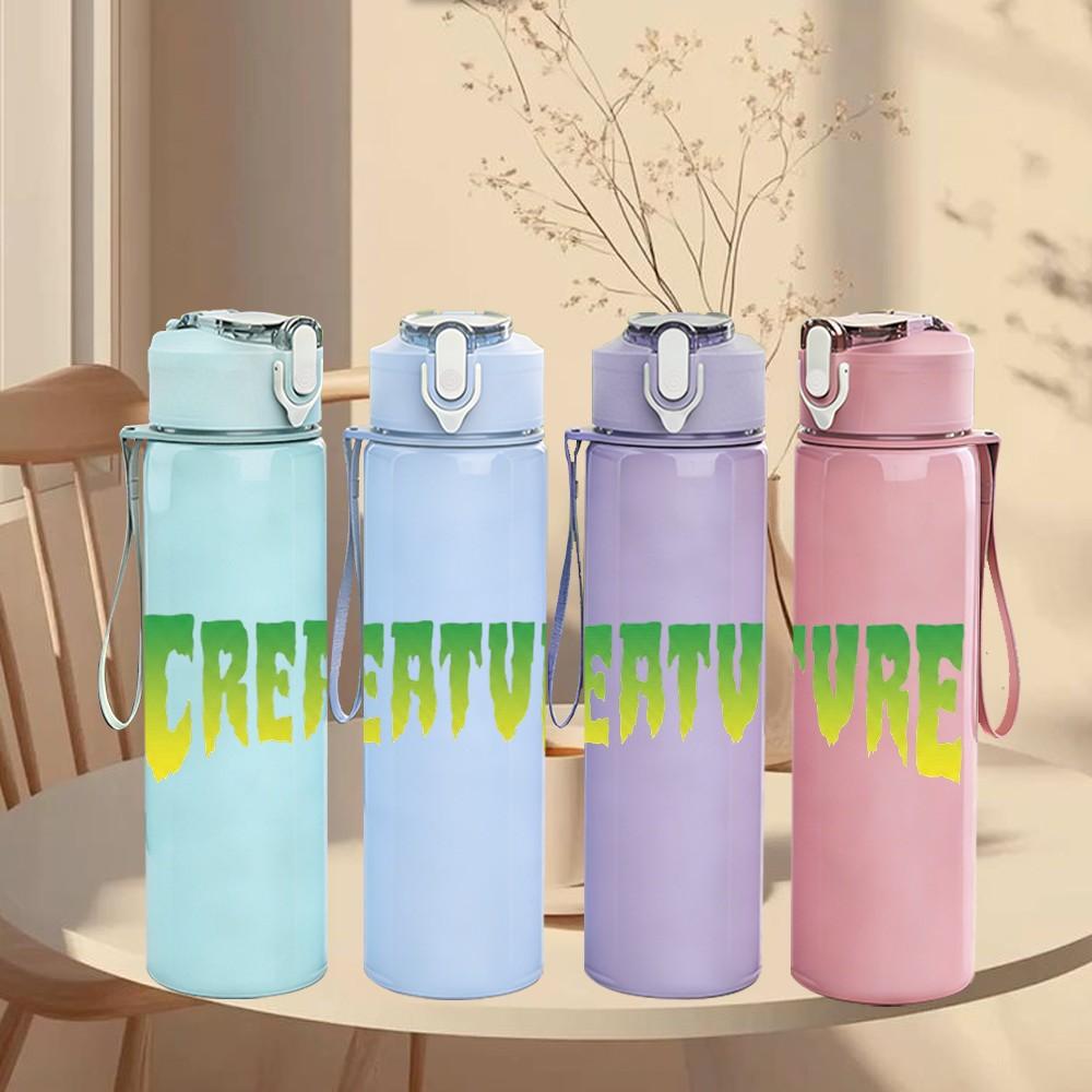 1PC Creature Green Text 750ml sports water bottle leakproof straw lid outdoor office home