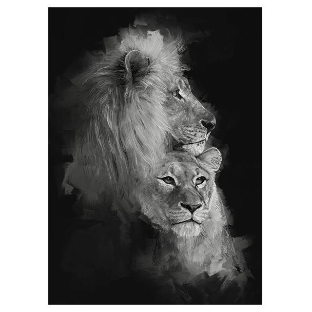 Animals Black And White Lions Love Family Prints Poster Canvas Painting Modern Wall Art Pictures Living Room Bedroom Home Decor