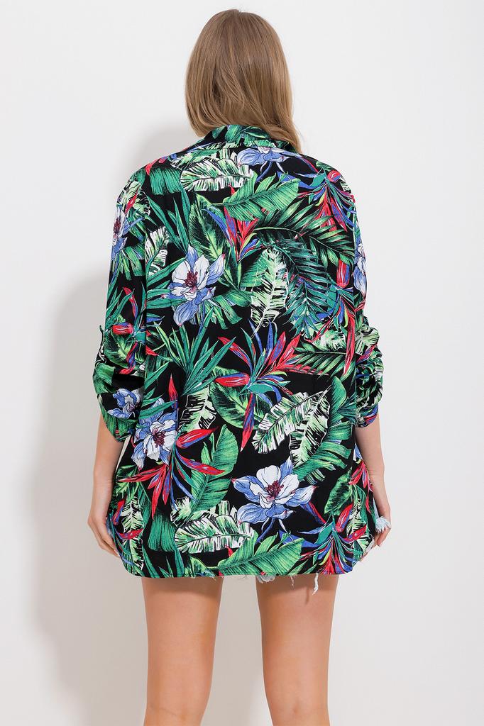 Women's Shirt New Season Fashion Green Patterned Woven Viscose Shirt