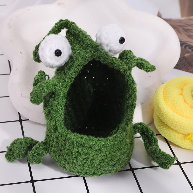 Сумка для хранения ручной работы, смешные вязаные крючком украшения, органайзер-монстр с 2 глазами, аксессуары для мелочей, портативная, подвешивается на стену