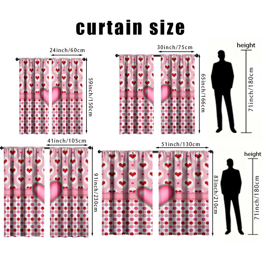 2PCS foundation make-up red heart wave point layered curtain sweet style living room bedroom trolley pocket decoration