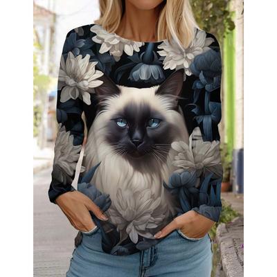 Футболка с длинными рукавами для женщин с милым рождественским котом, осенняя новая одежда для животных, праздничная подарочная одежда, модная повседневная футболка для вечеринок