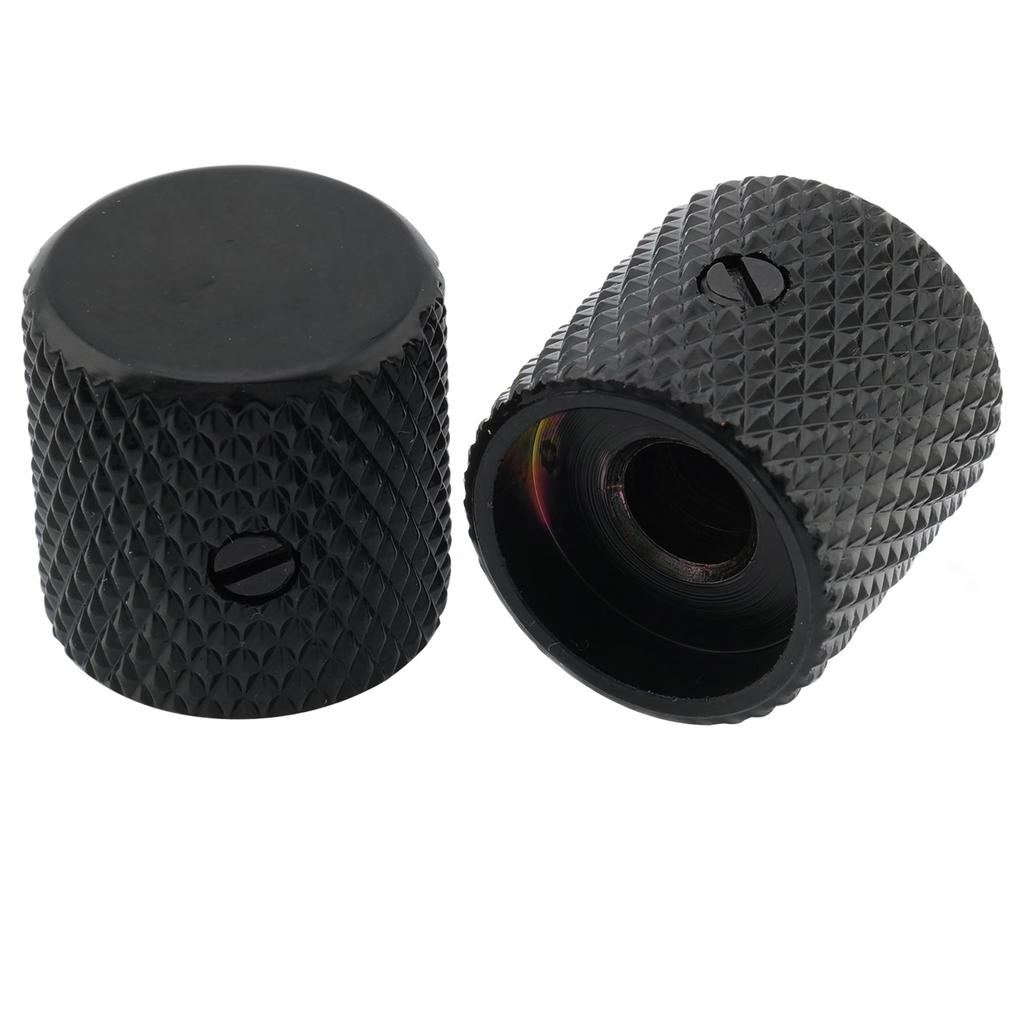 Musiclily Pro 1/4" Steel Flat Dome Knobs, Horizontal Thread, Metric/Inch Compatible, for Electric Guitars and Basses, Black (Set of 2)