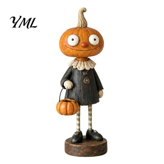 Creative Gift for Friends Halloween Pumpkin/Skeleton Figurine, Resin Desktop Ornament, Retro Cartoon Vintage Party Supplies Humanoid Statue