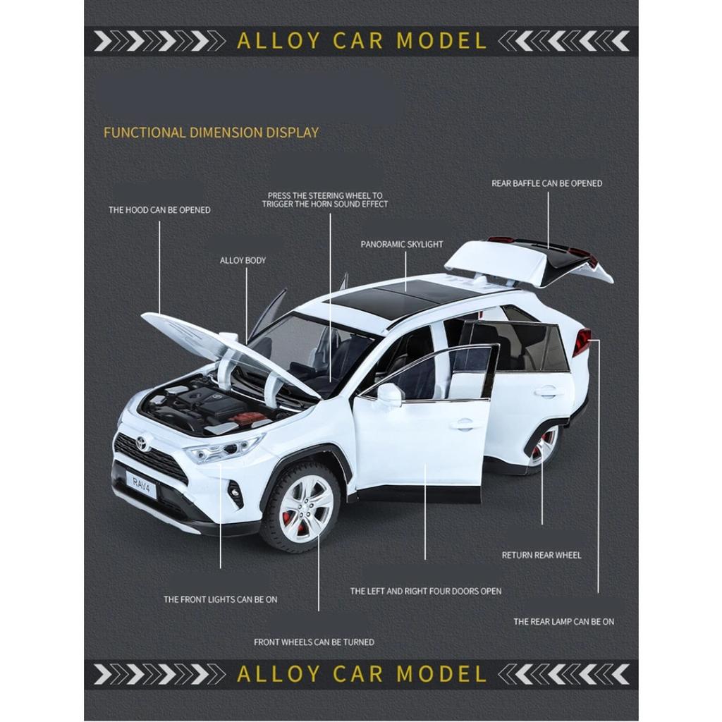 1/24 Toyotas RAV4 SUV Alloy Car Model Diecast Metal Toy Off-road Vehicles Car Model Simulation Sound and Light Children Toy Gift