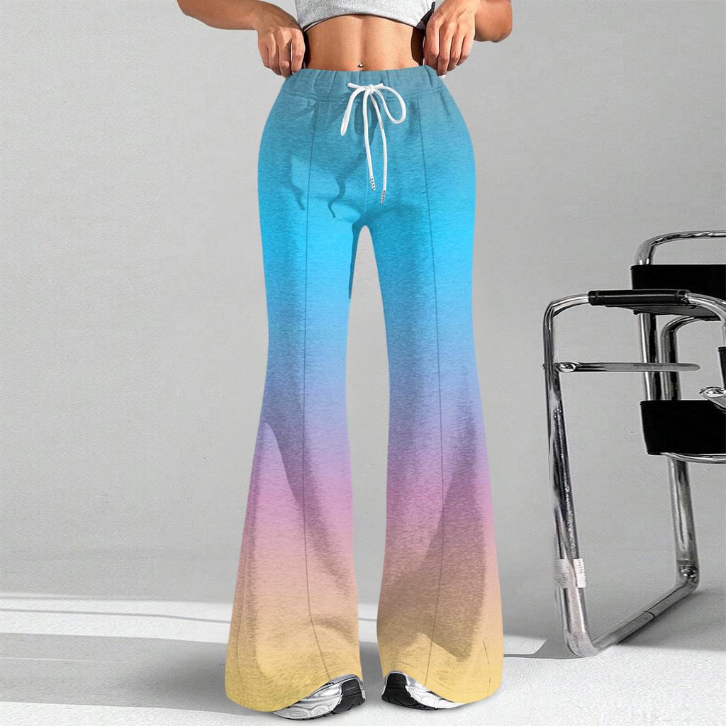 Women's Fashion Loose Drawstring Waist Gradient Printed Casual Sports Pants Casual Flared Pants