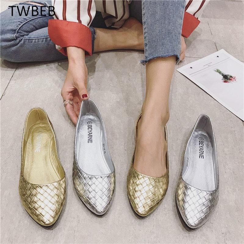 2024 Женские балетки плетеные золотисто-серебряные туфли с острым носком дышащие слипоны летние большие размеры 35 41