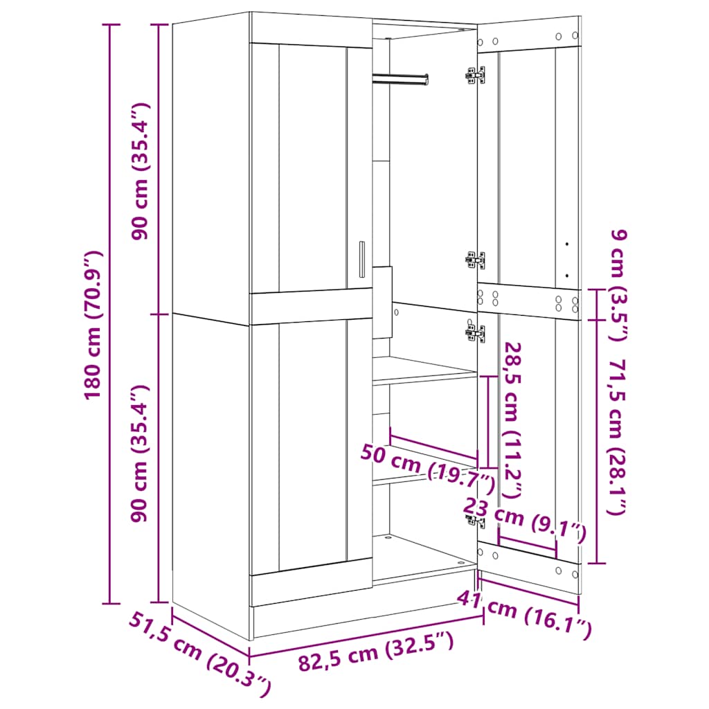 Wardrobe Smoked Oak 82.5 x 51.5 x 180 cm Engineered Wood