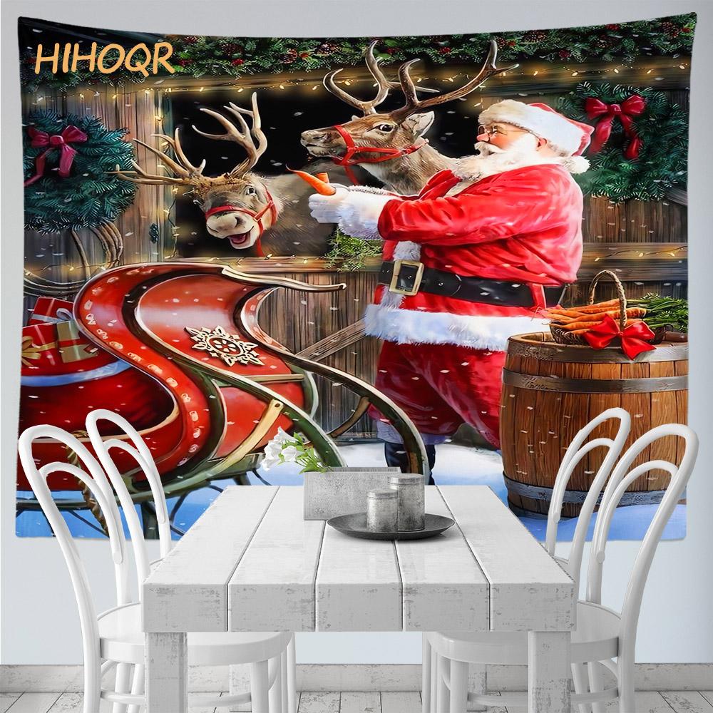 Рождественский гобелен настенный Санта-Клаус Рождественская снежная сцена гобелен на окно Эстетический декор комнаты украшение для дома и праздника