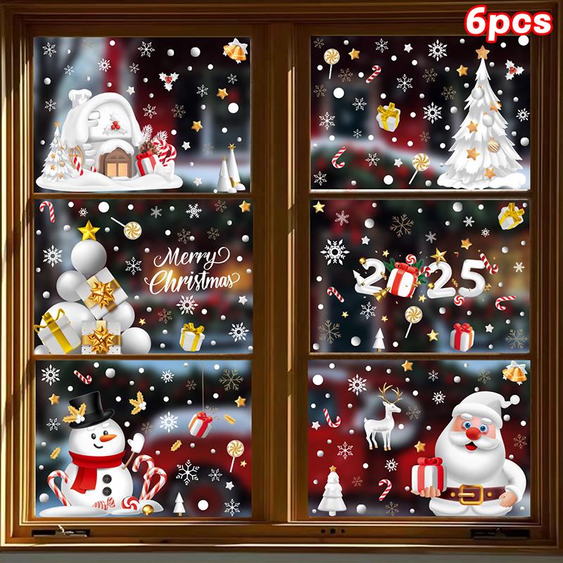 Christmas Candy Snow House Static Sticker, Christmas Glass Window Stickers, Christmas Window Stickers Decoration