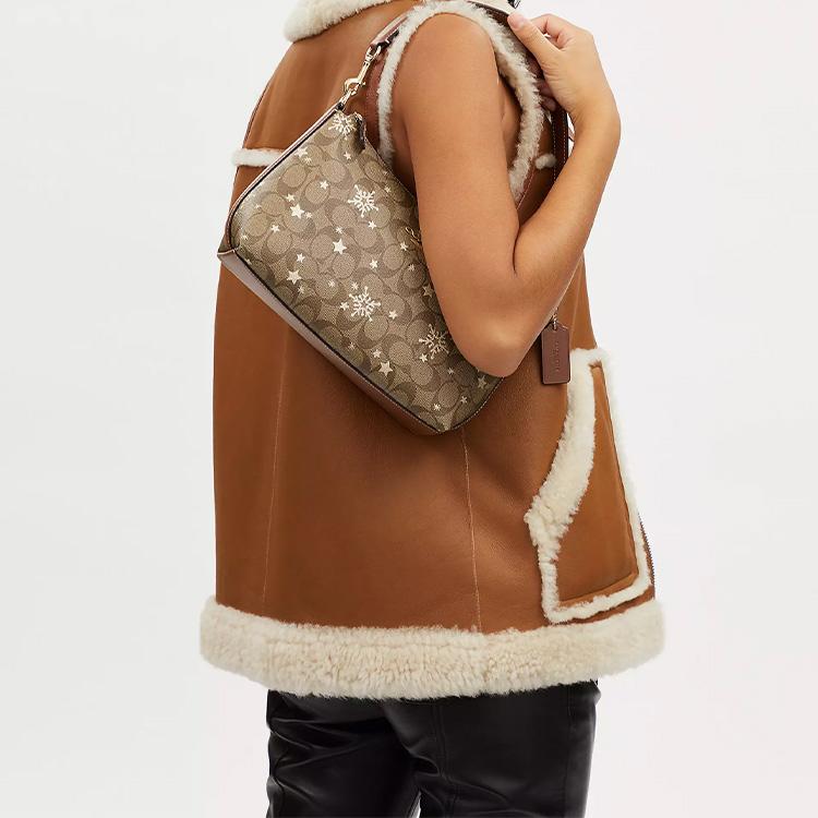 Coach Clara 26 Classic Monogram Large Capacity Snowflake Print Color Block Signature Coated Canvas Smooth Leather Shoulder Bag CN688-IMWD9