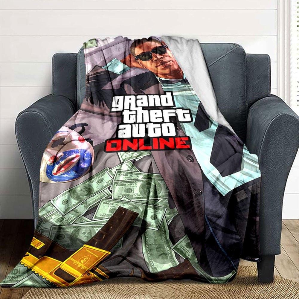 1 шт. Мягкое фланелевое одеяло Grand Theft Auto с дизайнерским принтом. Уютное одеяло для всех сезонов, идеально подходит для дивана, кровати, офиса