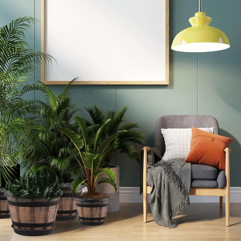 Plastic Planters Designed To Mimic Wine Barrels Are Suitable for Indoor and Outdoor Garden Home Plants