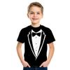 Faux Formal Suit Boys Girls Tee Short Sleeve Summer Funny Children Shirt 3D Kids Black T-shirts Party Printed Clothes