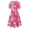 Summer Women's V-Neck Printed Dress A-Line Skirt