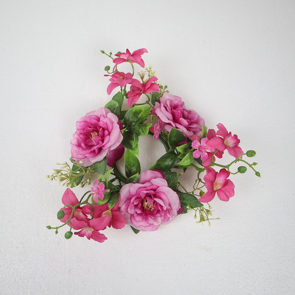 New Simulated Candlestick Wreath Silk Artificial Flowers Rhododendron Wreath Mini Candle Ring Christmas Ornament