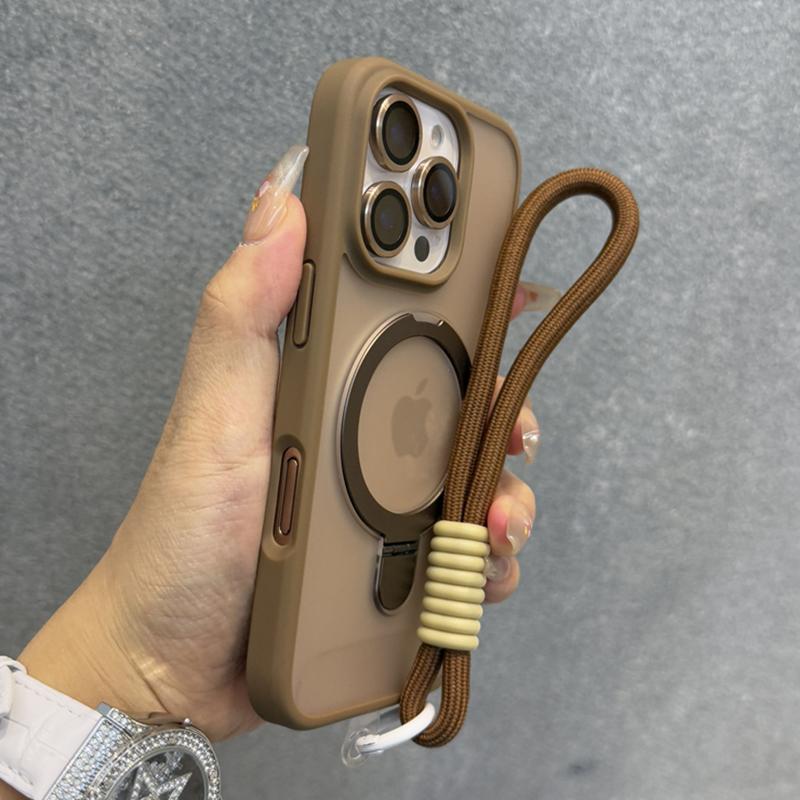 For Magsafe Ring Magnetic Stand Holder Matte Case For 17 16 Pro Max 15 14 13 12 11 Wrist Strap Cord Shockproof Hard Cover