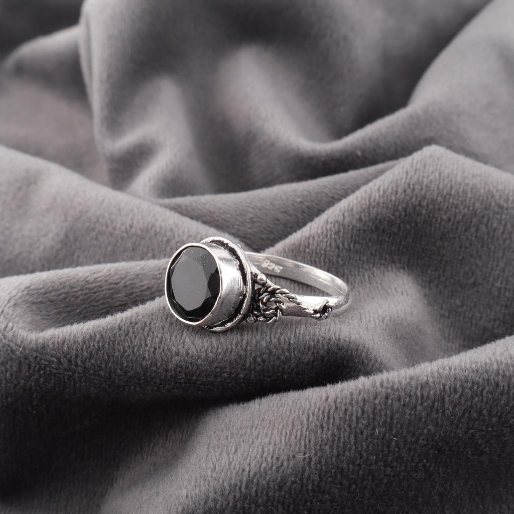 Dainty Black Onyx 925 Solid Sterling Silver Ring , Handmade Balancing Gemstone Jewelry Ring For Memorial Day