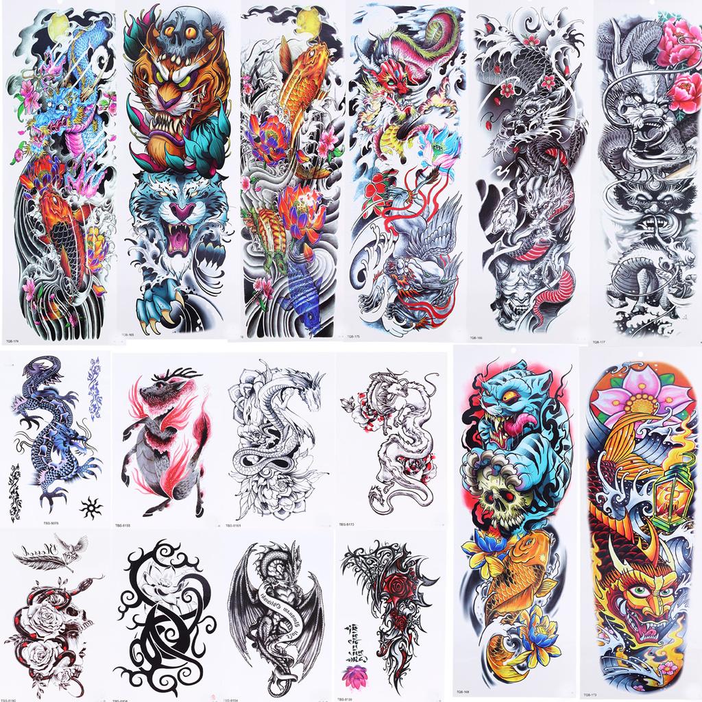 16 шт. наклейки для татуировок, временные водонепроницаемые большие поддельные татуировки для тела для женщин и мужчин