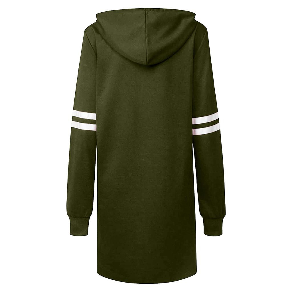 Women's Contrasting Color Long Sleeve Hooded Pocket Pullover Hooded Dress