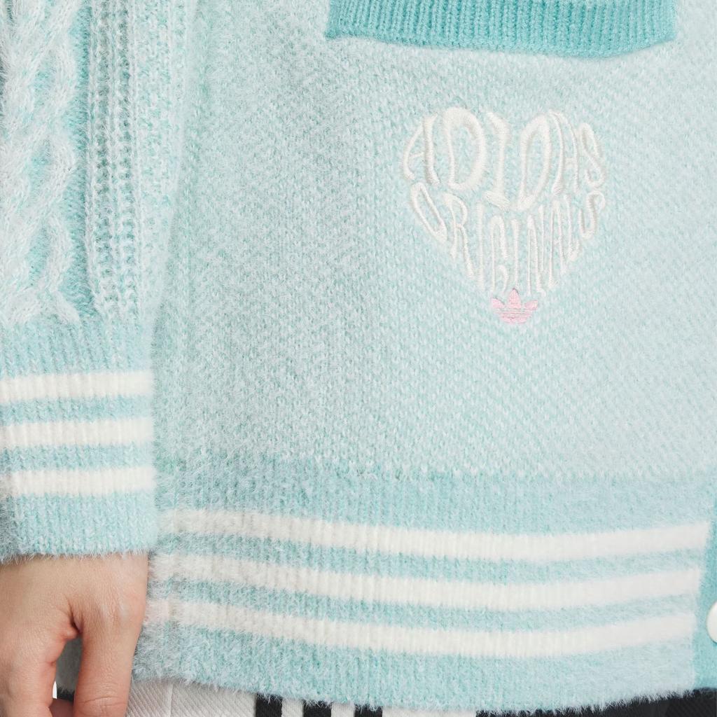 Adidas Originals SS24 V-Day Embroidered Letter Color Block Casual Knit Sweater Women Tops Mint-Green JE8281