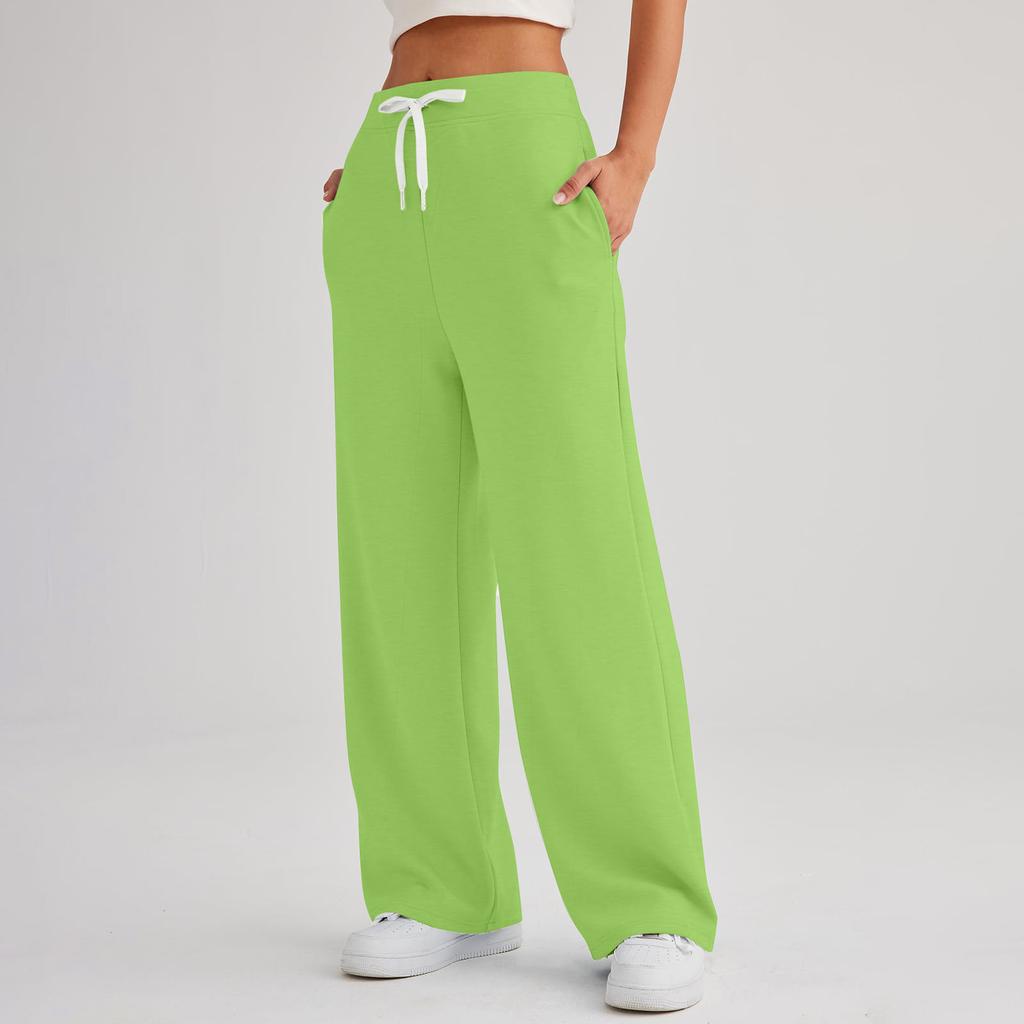 Женские спортивные брюки для фитнеса, повседневные свободные брюки с высокой талией, спортивные брюки на шнурке, женские прямые брюки с широкими штанинами, повседневные брюки, брюки для йоги