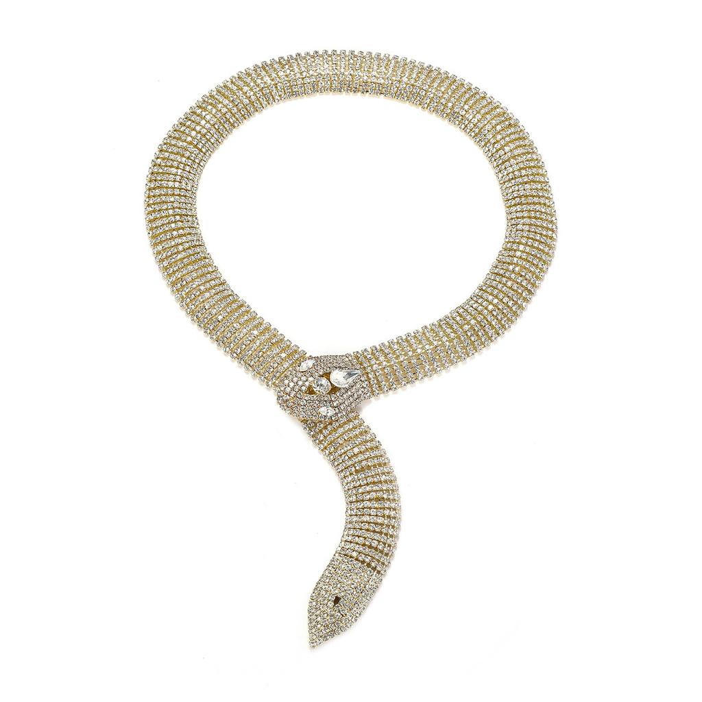 Personalised Exaggerated Crystal Necklace Fashion Long Snake Necklace Snake Bone Necklace Street Necklace Women's Necklace