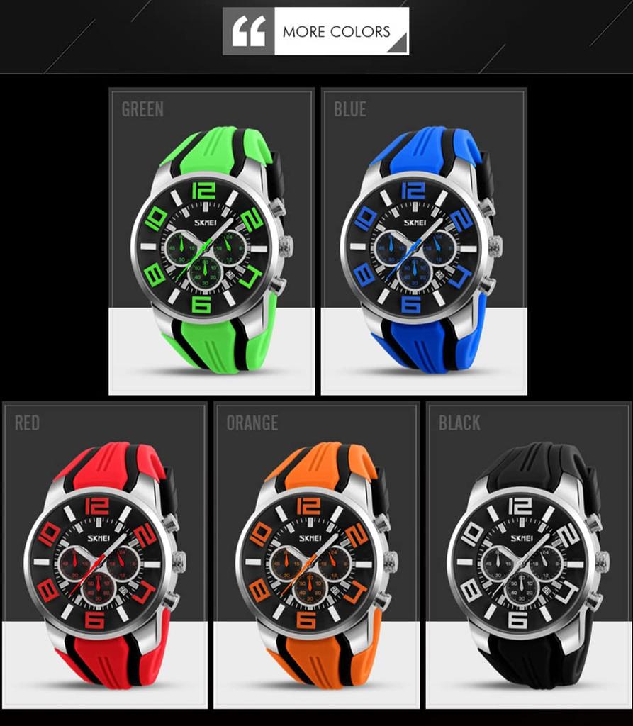 SKMEI Silicone Stylish Casual Sport Watch with Big Waterproof Date Luxury Gift for Men Men's Watch, Face, Chronograph, Analog, Display, Fluorescent,