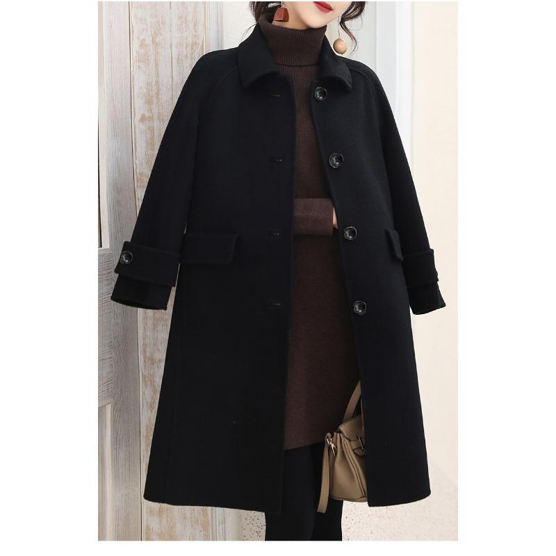 Новое осенне-зимнее пальто прямого кроя с узором «елочка» и темпераментным повседневным шерстяным жакетом средней длины с лацканами